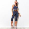 Summer Yoga Capri Set Casual Crop Top Leggings Set Running Women Trendy Outfit Nylon Spandex Sportswear